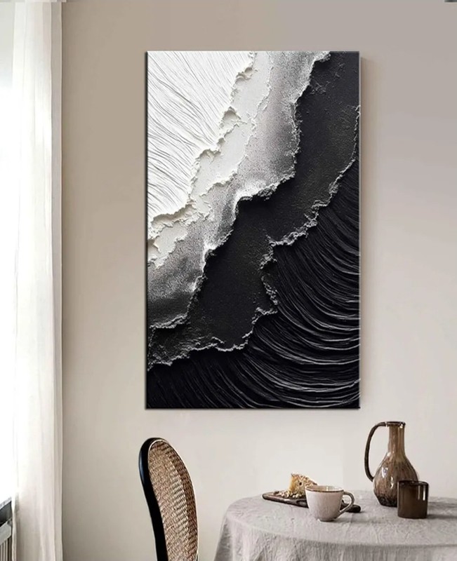 Black & White Wall Art Handmade Art Oil Painting On Canvas Ocean Wave Beach gallery