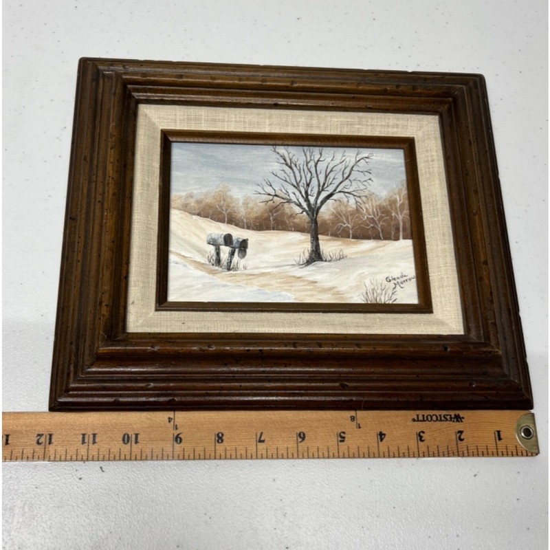 Canvas Oil Painting Snow Landscape Trees Rural Mailbox Signed 5x7 Framed 10x12 gallery