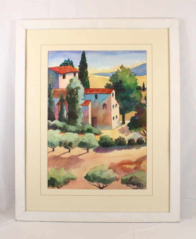 Vintage Tuscan Hills Watercolor Painting On Paper Signed Diana S Traver