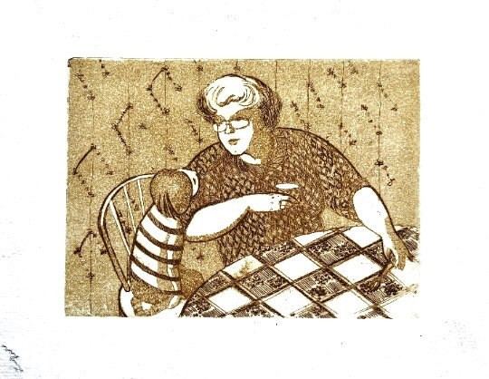 2000 VTG ORIGINAL Tiny ETCHING Graphic art print Hand pulled Monotype Nursery VG