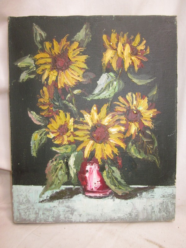 original vintage oil painting thick palette knife sunflowers sunflower flower