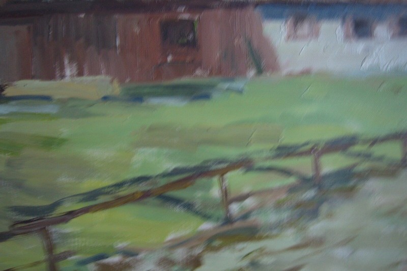 Oil Painting Circa 1940 Alps Berghof °Alm Spring Panorama Frame Antique Unsigned gallery