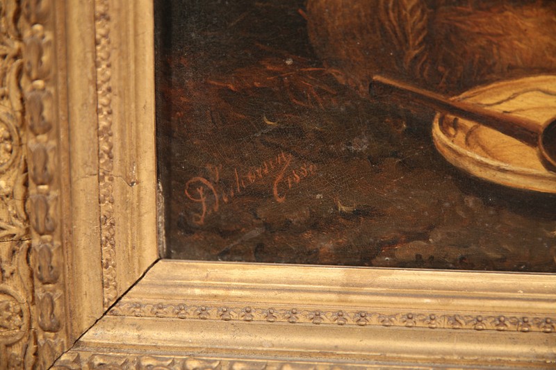 Late 19th Century Signed Farm Still-Life Oil Painting, 1880 "Chickens in a Barn" gallery