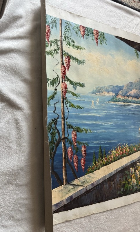 Stunning Large M. Harding Original Oil Painting Mediterranean Villa Ocean View gallery