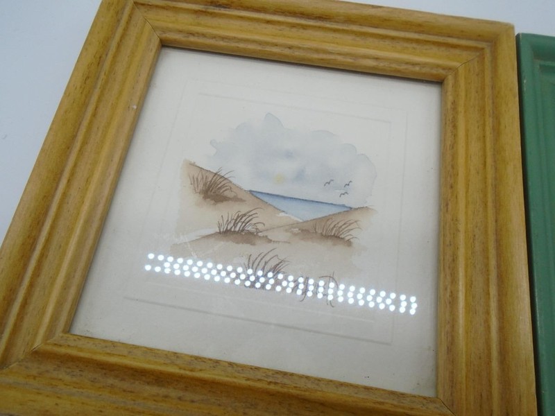VINTAGE 2 PAT GARNETT BEACH HAND PAINTED WATERCOLOR 5" x 5" gallery