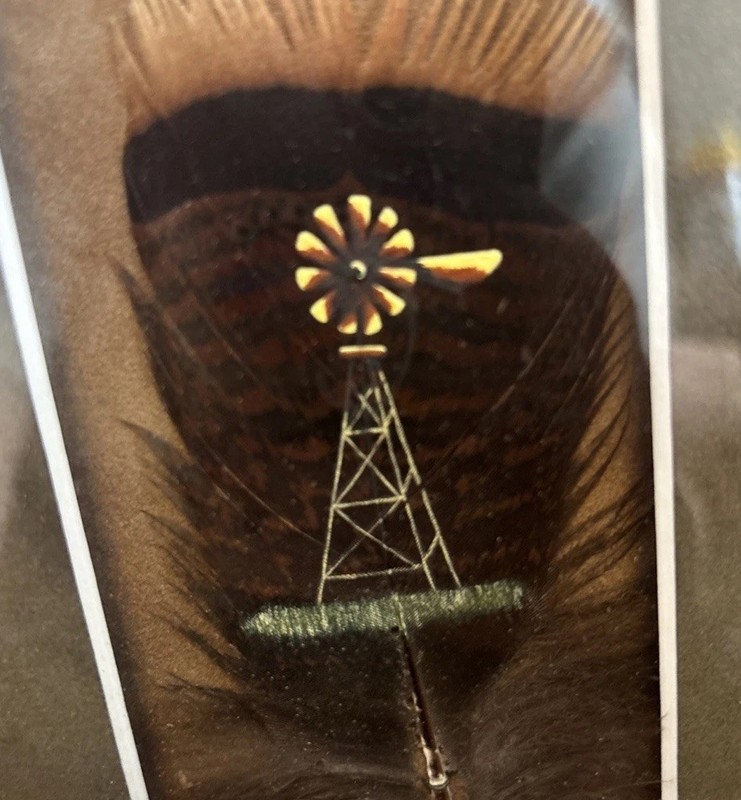 WINDMILL DESIGNS PAINTED FEATHERS ON SUEDE Turkey Feathers Signed LAURA OBERT gallery