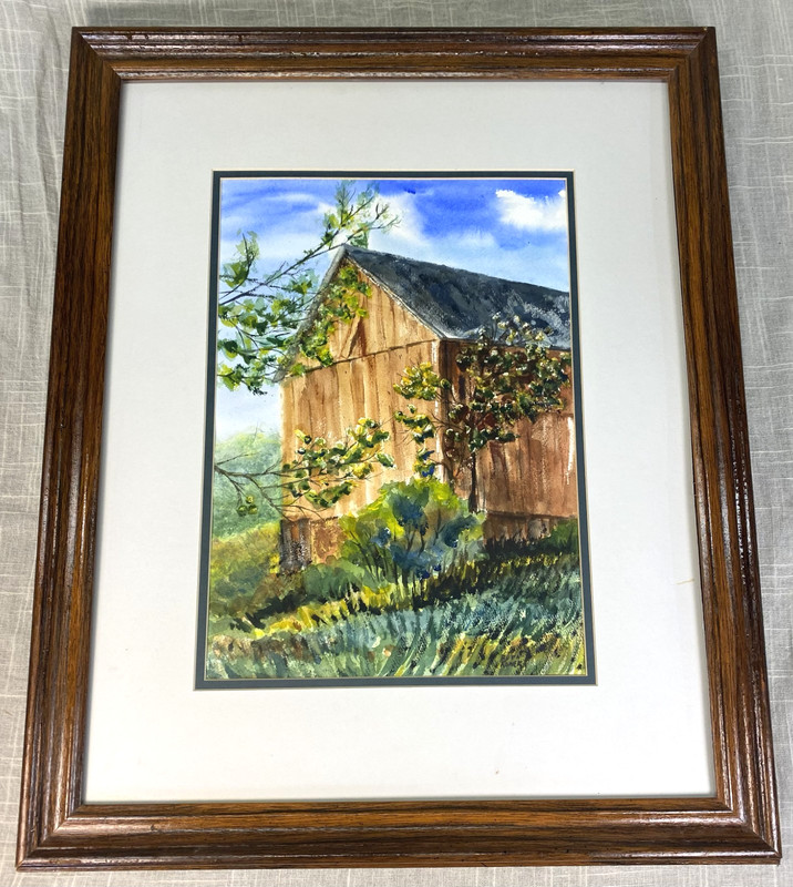 Vintage Watercolor Painting Barn Countryside Signed Original Landscape 23×19