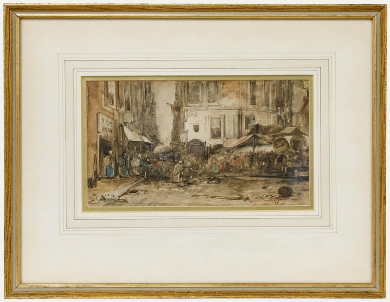Mid 19th Century Watercolour – Market in Rotterdam