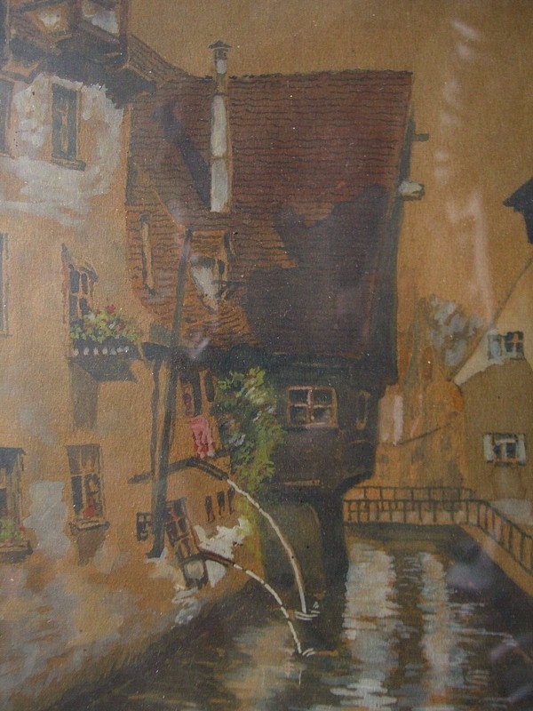 ::AQUARELL/GOUACHE °STADTANSICHT DEUTSCHLAND ULM "PARTIE A.D. BLAU" KANAL FLUSS gallery