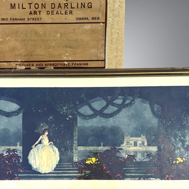 Original Antique Art Deco Rene Ligeron Watercolor Etching French Night Party