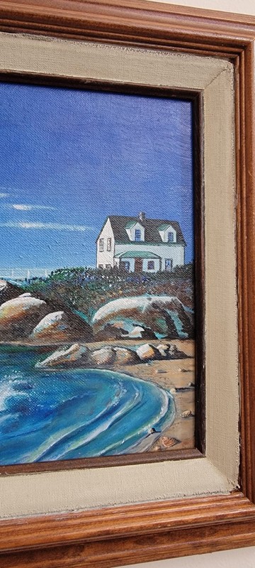 Vintage Original Acrylic On Wood Board Lighthouse/ Seascape Painting 17x14 gallery