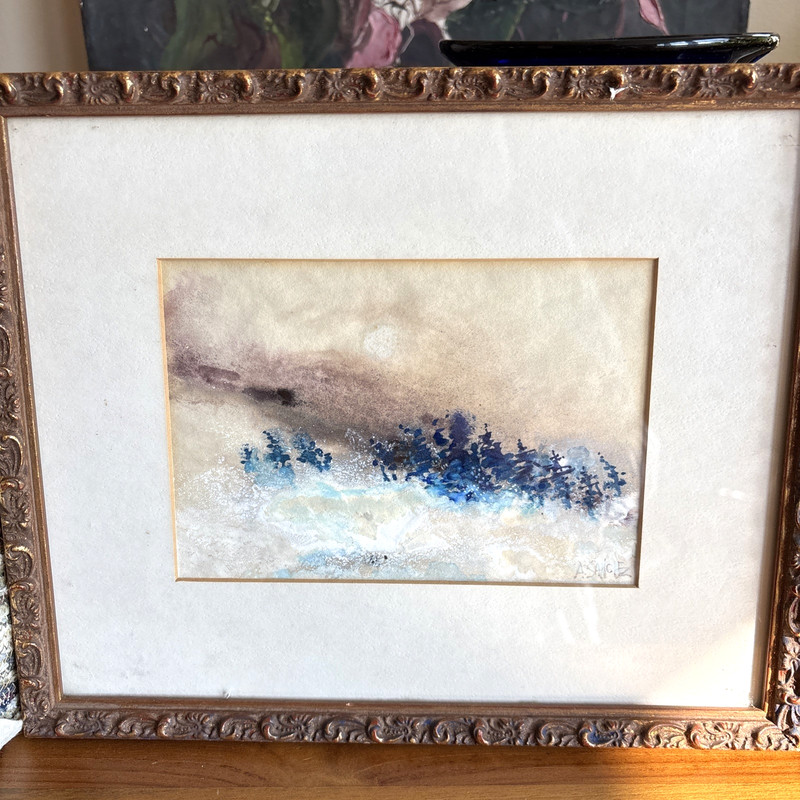 Watercolor Painting Signed A. Sanchez Abstract Forest 9×11 Matted And Framed