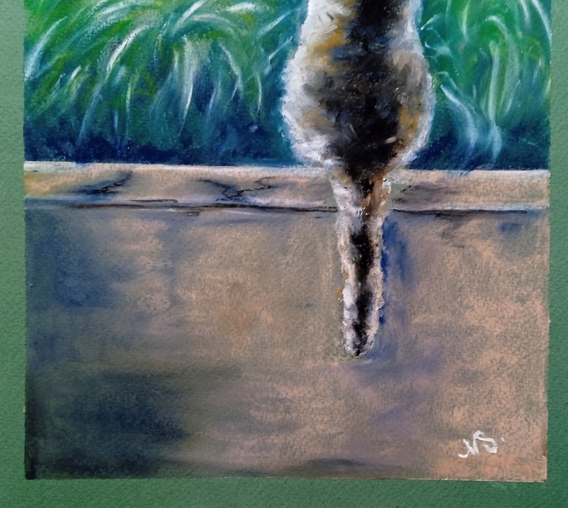 Cat Painting Farm scene ORIGINAL Art Oil Pastel 11,5x 8.5in gallery