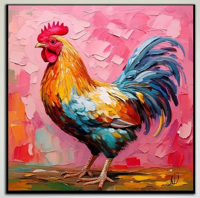 ORIGINAL Oil PAINTING on Canvas Rooster Textured Art 12×12 in Custom Order