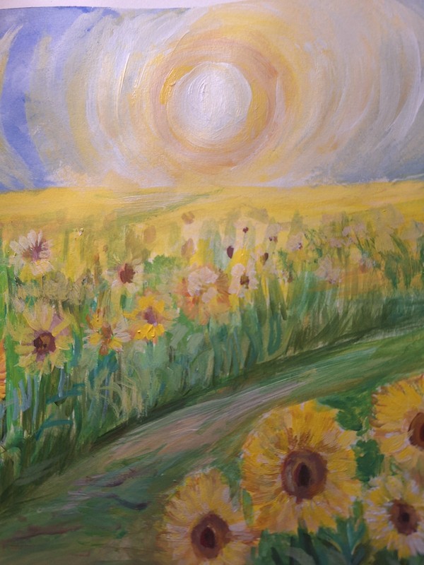 Orginal Hand Painted 9x12 Golden Sunflower Impressionist Art Signed Home Decor gallery