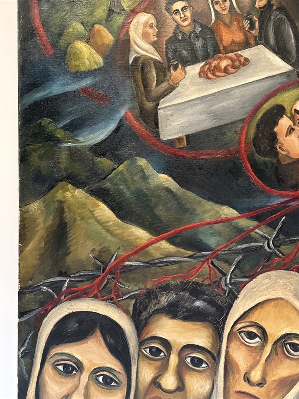Antique Holocaust Painting WPA Museum Sylvia Ludins WW2 Large Concentration Camp gallery