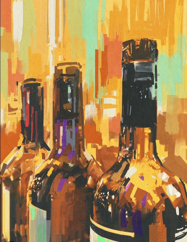 Brown canvas wine bottle line up painting for fun events and bar theme