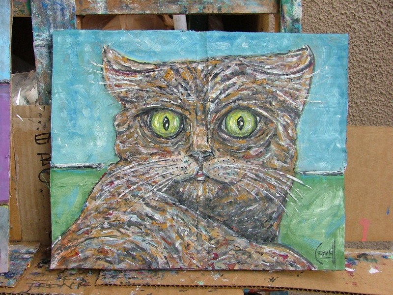 I SEE YOU funny eyes cat original 8x10 NEW card panel oil painting by Crowell gallery
