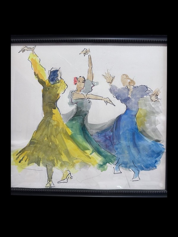 Original Watercolor Ink Painting»Flamenco Performance» by Elizabeth Betty Orrett