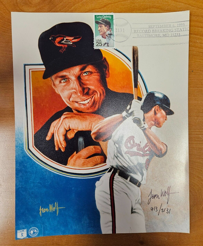 1995 Cal Ripken, Jr. Lithograph/First Day Cover Art Signed By Leon Wolf /2131