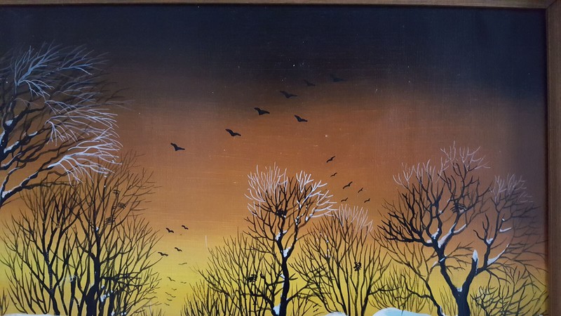 ORIGINAL OIL ON CANVAS W/ FRAME A. KOWALSKI FOLK ART VILLAGE IN THE SNOW SCENE gallery