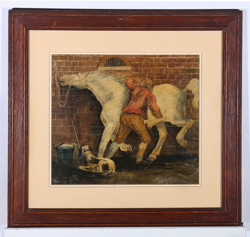Follower of George Morland – 1901 Watercolour, The Grooming Stable
