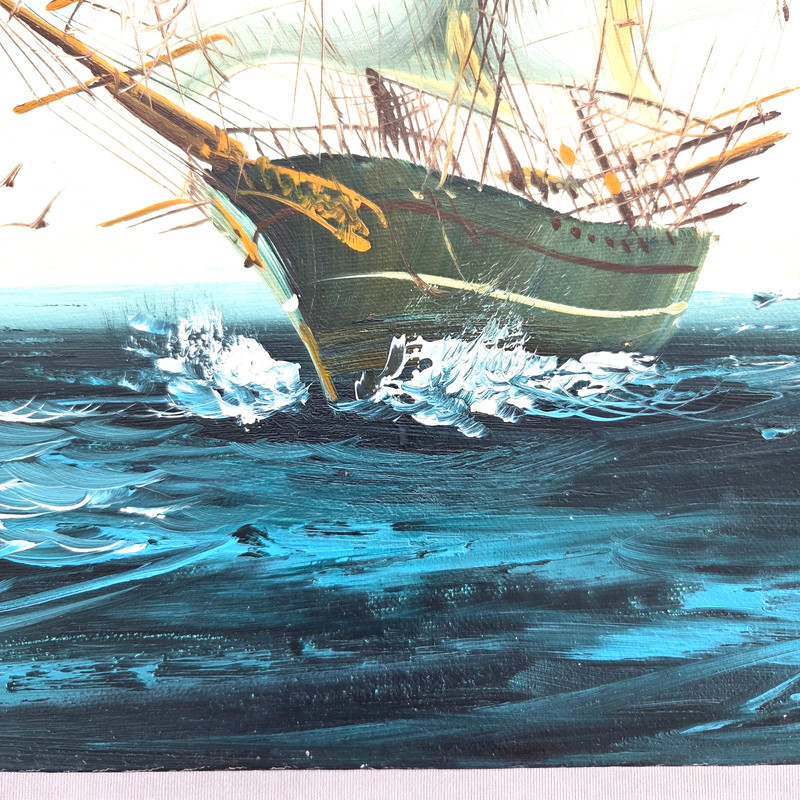 Vintage Hewitt R Jackson Oil Painting Art Boat Sea Seascape 16"x12" Canvas Blue gallery