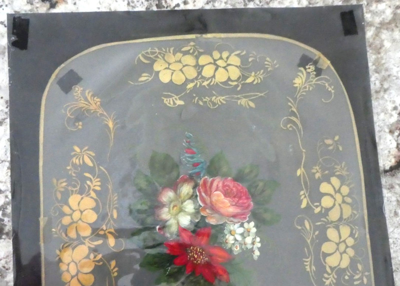 Vintage Hand Painted Acetate Overlay Art Sample Early Amer Brazer Toleware Furn gallery