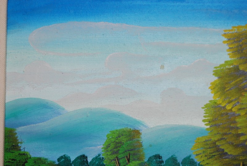 VTG SIGNED FRAMED ORIGINAL HAITIAN FOLK ART LANDSCAPE SCENE ARTIST: AUGUSTIN . B gallery
