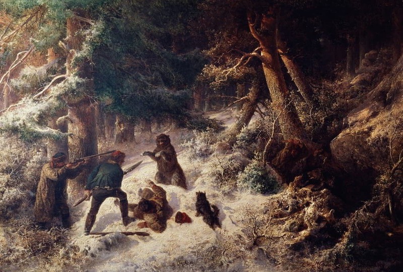 stunning oil painting handpainted on canvas-Bear-Hunting in the Winter