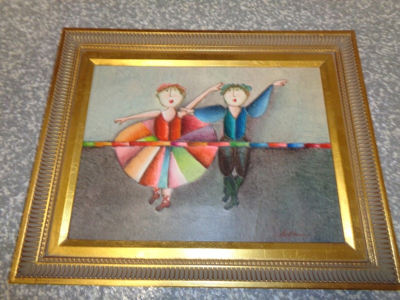Joyce Roybal Ballet Dancers Painting w/ Gold Gilt Frame