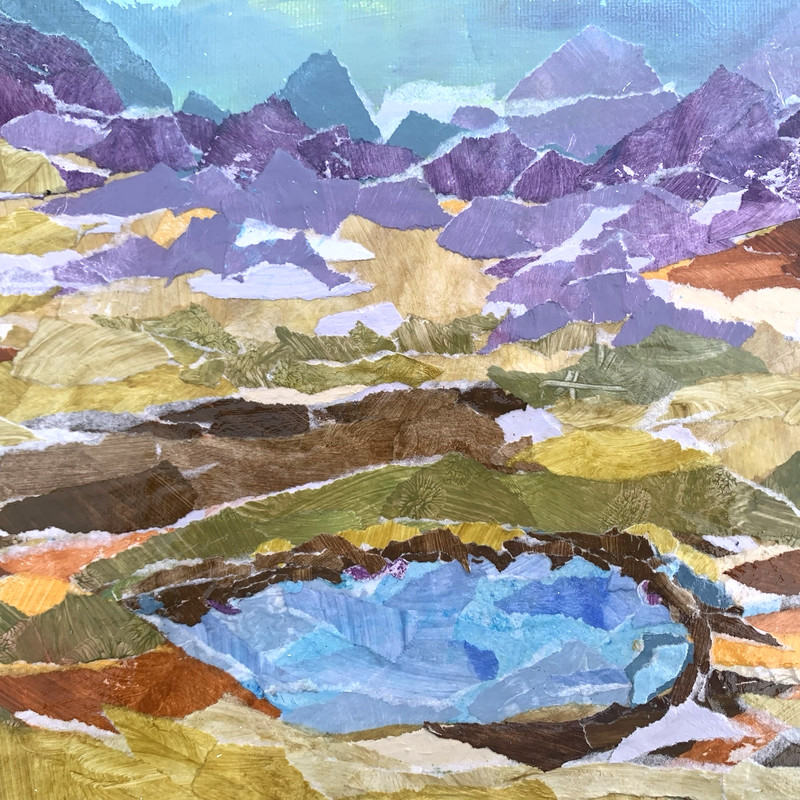 12x12' Original Painting Abstract Landscape Acrylic Collage on Canvas -E. Glenn
