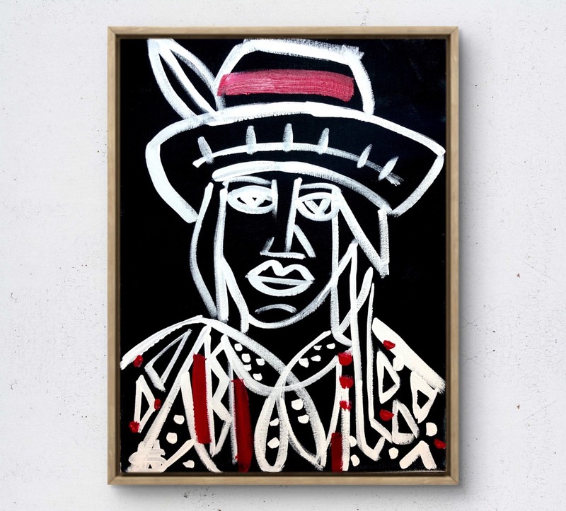 Southwestern native man expressionist fine art painting 14X11 canvas original