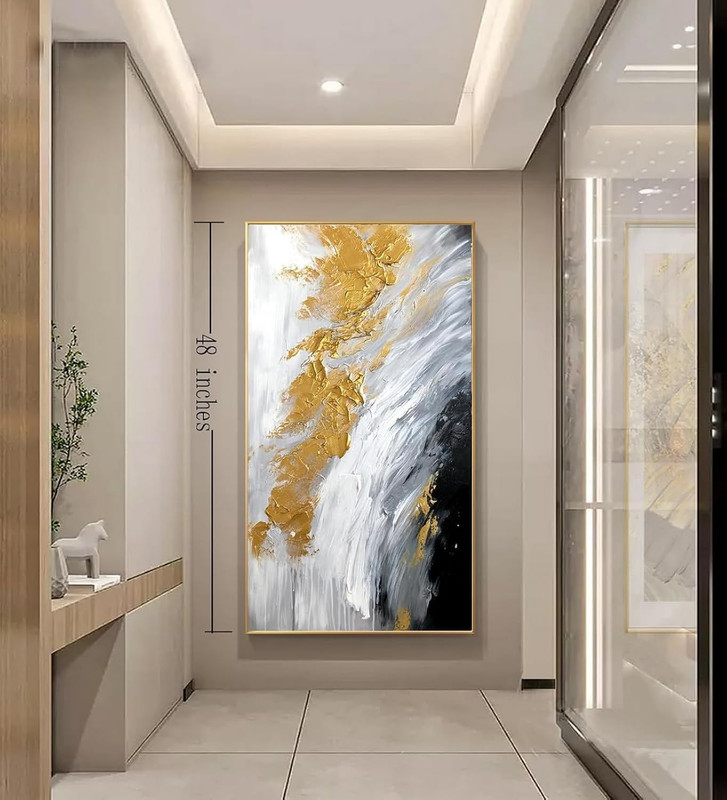Hand-Painted Black and White Abstract Oil Painting on Canvas for Entrance-Hall, gallery