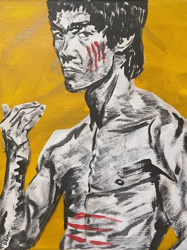 Seasoned Art Bruce Lee fighting stance Enter The Dragon hand painted portrait