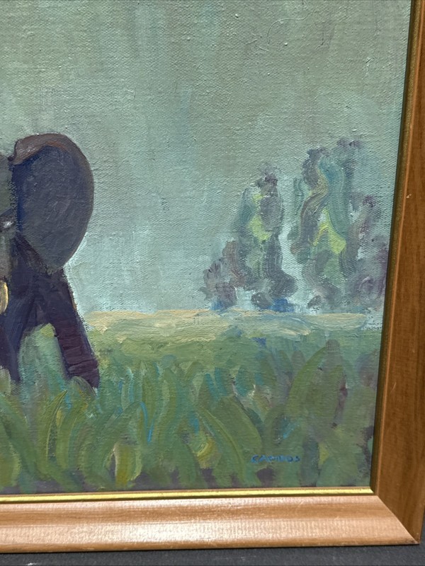 Vintage Impressionist Landscape W/ Elephant Oil Painting Signed Campos gallery