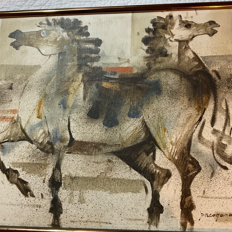 VINTAGE 70s abstract original oil PAINTING by Paco Gorospe modernist horses gallery