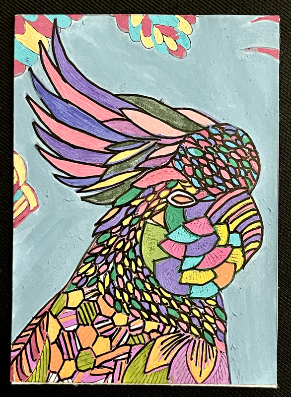 ACEO Original, Abstract Whimsy Parrot, Mini Art Painting, by Annibbie