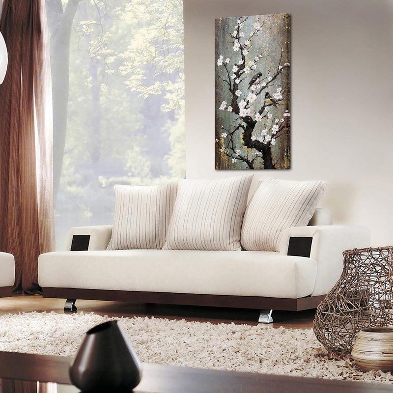 Elegant Birds on Plum Blossom Canvas Art - 20x40 Inch Floral Decor gallery