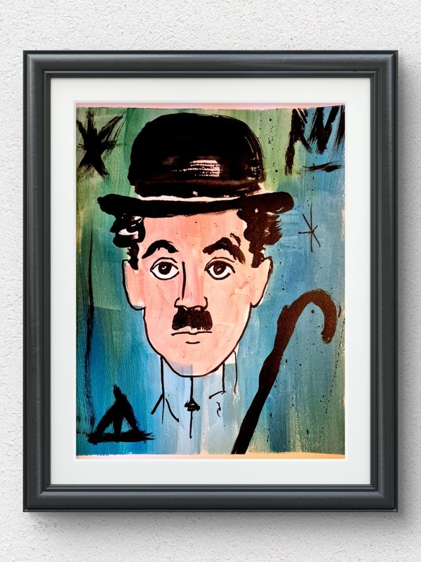 Original Hand Painted 11×14 Chaplin Abstract Acrylic Signed Teal Home Art P250