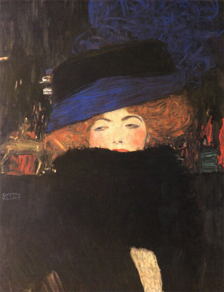 Lady with Hat and Feather Boa By Klimt,Handmade Oil Painting Reproduction GK033
