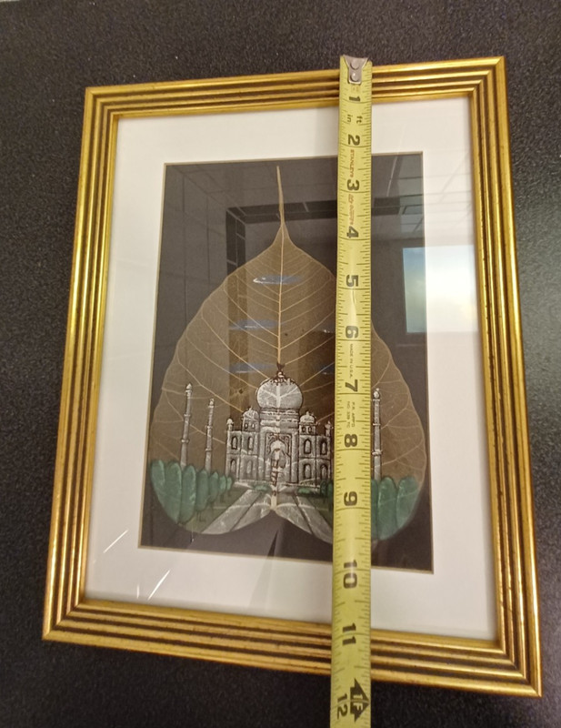 Taj Mahal Vtg painted Peepal Leaf Professional Framed Gold Beautiful Artwork gallery
