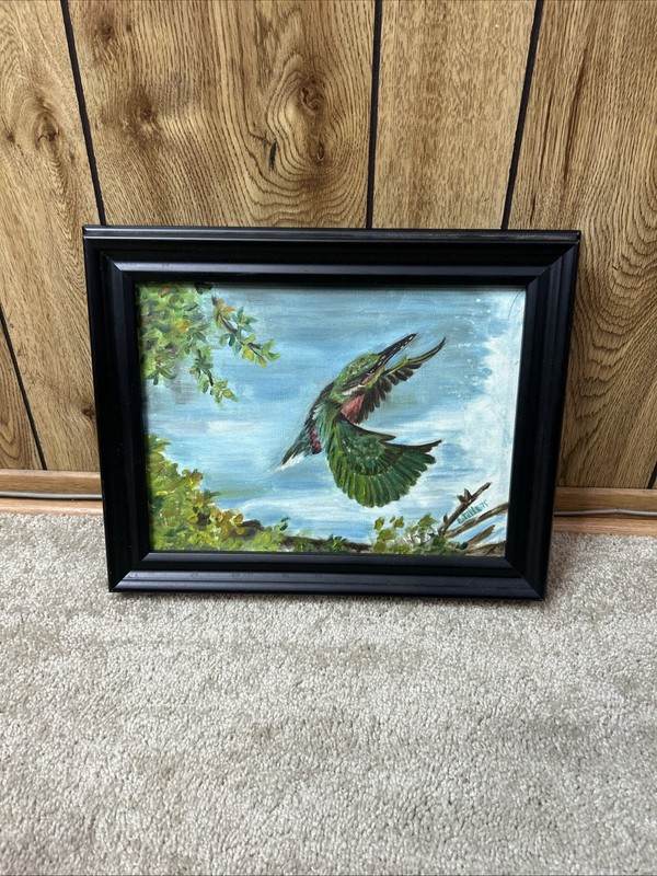14×12 RARE 1975 Estelle Original oil painting of a hummingbird in flight