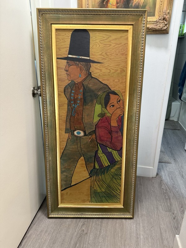 Amazing Original Painting On Board 18” X 48” Native American By Azamat Kamal