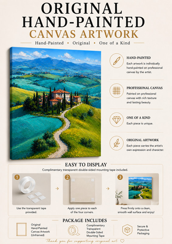 Original Hand-Painted Tuscany Landscape Oil Painting on Canvas 16x24 Wall Art gallery