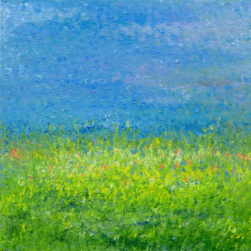 ORIGINAL PAINTING 24″ x 24″ SUNLIT MEADOW Contemporary Signed Landscape