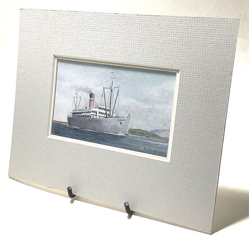 Miniature Painting - UNITED FRUIT FREIGHTER Gouache by David Young 3" x 4-1/2" gallery