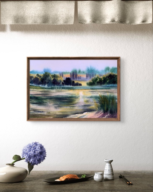 Pastel Painting Reflection Of The Sun In The River S. Gramm Decor Art nAAA3363 gallery