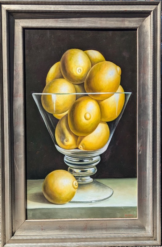 Still Life - Lemons On Canvas, Signed De Heem.