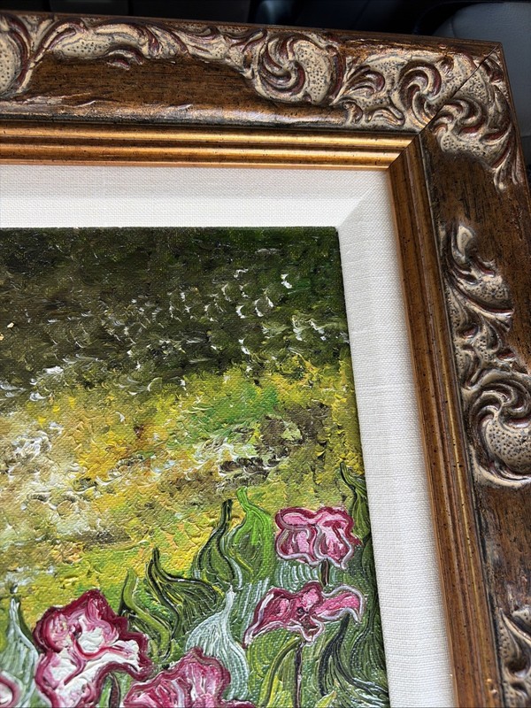 Felix DeTrolio Original Oil Painting Pink Floral Garden Landscape Framed Signed gallery